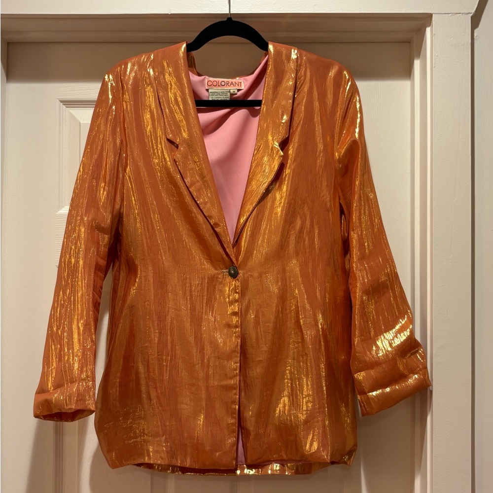 Colorant Orange Lamé Women's Blazer